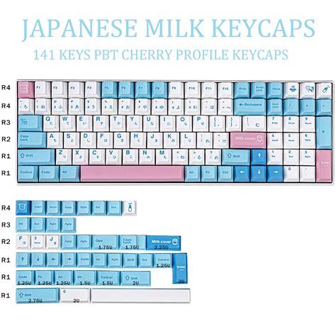 Pbt Milk Japanese Keycaps Keys Cherry Profile Dye Sublimation Ansi