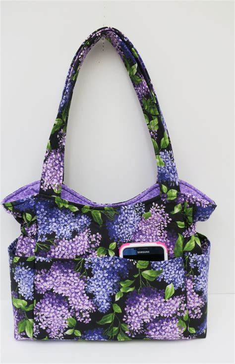 Lilac Purple Floral Shoulder Bag Travel Handbag Diaper Bag Flower