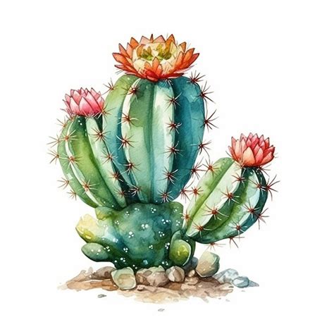 Premium Ai Image Aesthetic Cactus Plant On Watercolor Illustration