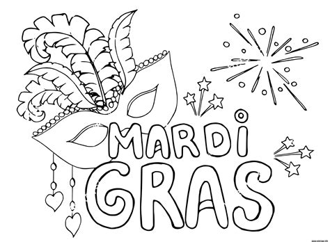 Coloriage Mardi Gras Avec Masque Et Feux Artifices Dessin Carnaval