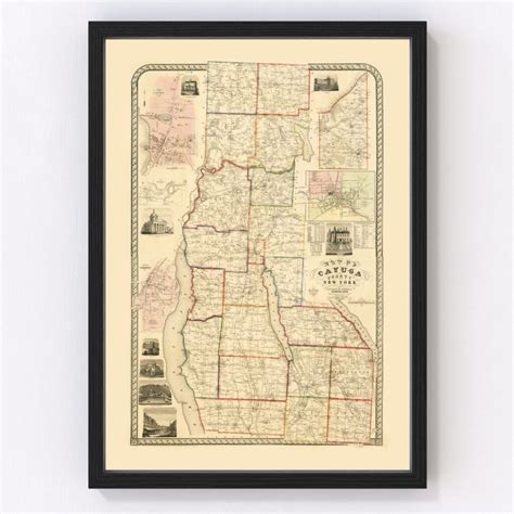 Vintage Map Of Cayuga County New York By Ted S Vintage Art