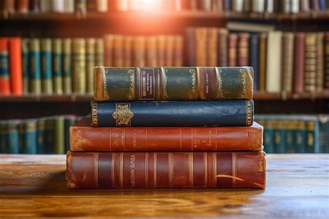 Premium Photo Scholarly Collection Book Stack On A Wooden Table Background