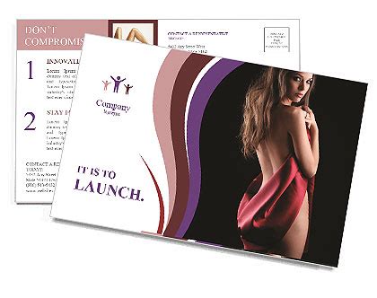 Naked Woman Covered With Red Silk Postcard Template Design ID