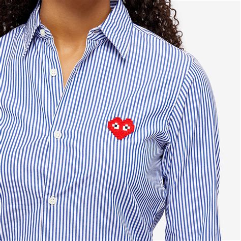 Comme Des Gar Ons Play Invader Heart Stripe Shirt Blue White Stripes