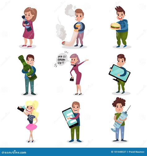 Popular Harmful Habits and Addictions of Modern Society Set Concept