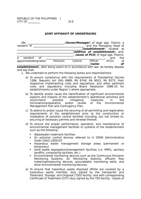 Affidavit Of Joint Undertaking Of The PCO REPUBLIC OF THE PHILIPPINES