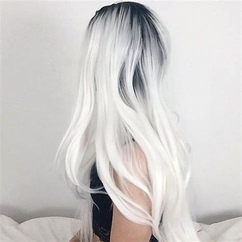 Long Black White Ombre Synthetic Lace Front Wig White Ombre Hair