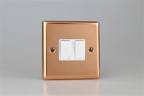 Varilight Urban Polished Copper 2 Gang 10a Intermediate Switch 10a 1 Or 2 Way Rocker Switch