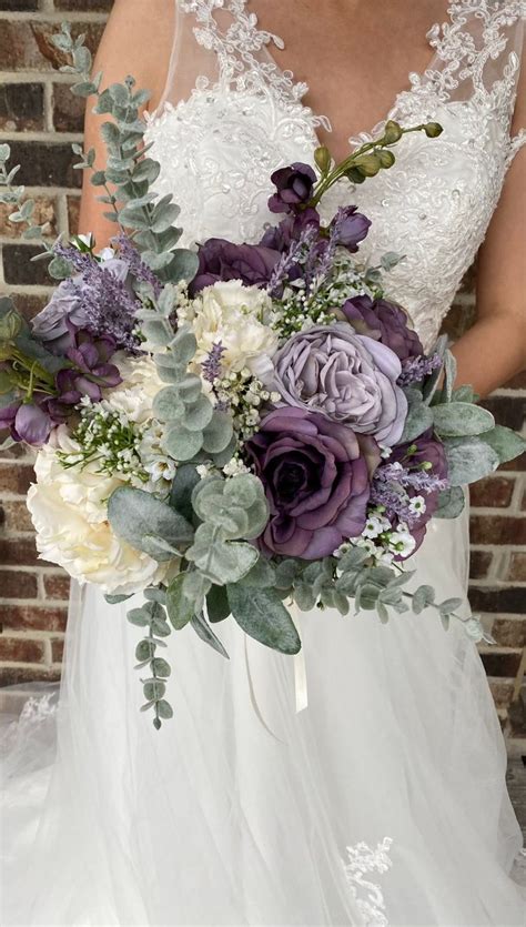 Bride Purple Boho Wisteria Bouquet Purple and Light Purple Bouquet Bride Bouquets Purple Wedding ...