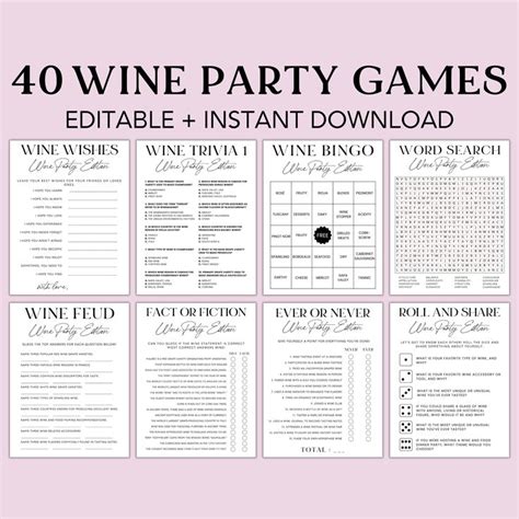 Editable Wine Party Games Wine Bingo Wine Theme Games Wine Game