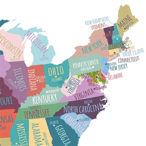 US Map Capitals Wall Art PRINTABLE United States Map Print - Etsy