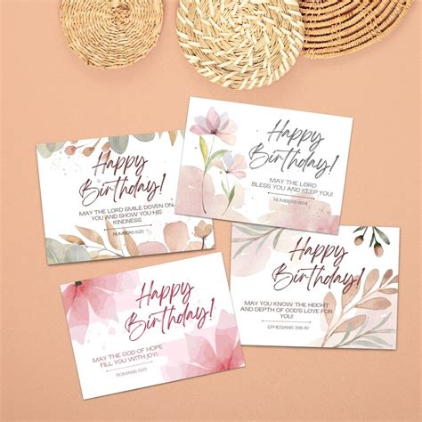 Printable Scripture Birthday Cards, Set of 4 Greeting Cards, Christian ...