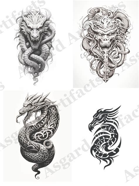 Jormungandr The Midgard Serpent Tattoo Set Of 8 Instant Digital