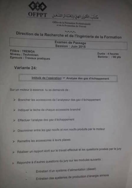 Examen Fin Formation TRI TSRI OFPPT Session Juin Ofpptinfo