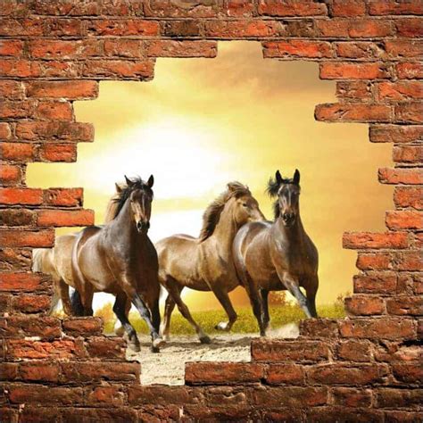 Sticker mural trompe l oeil chevaux Art Déco Stickers