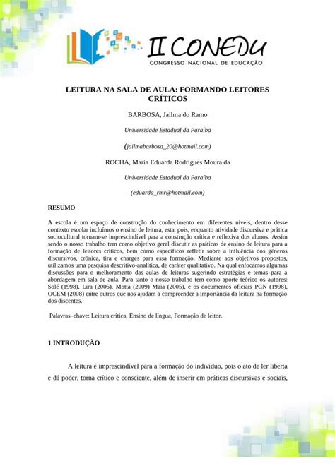 PDF LEITURA NA SALA DE AULA FORMANDO LEITORES CRÍTICOS 2 1 LEITURA