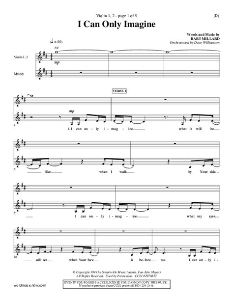 I Can Only Imagine Violin Sheet Music PDF MercyMe PraiseCharts