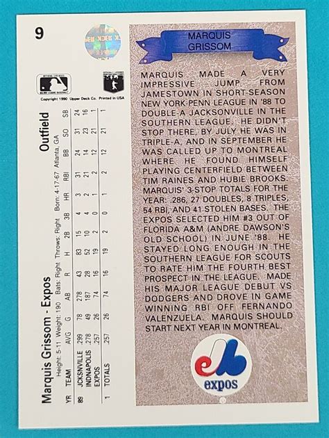 Upper Deck Rc Marquis Grissom Montreal Expos Baseball Card B