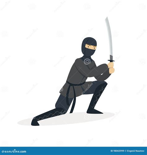 Ninja Assassin Character In A Full Black Costume Standing In A Combat