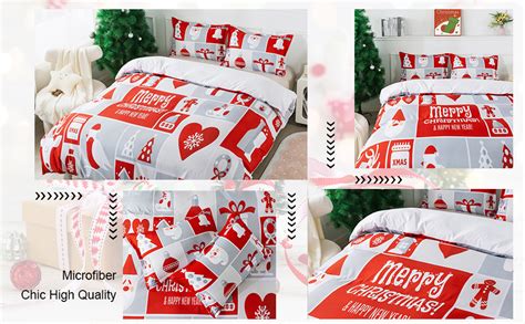 Qjmiaofang Christmas Duvet Cover Queen Size Merry Christmas Bedding Set