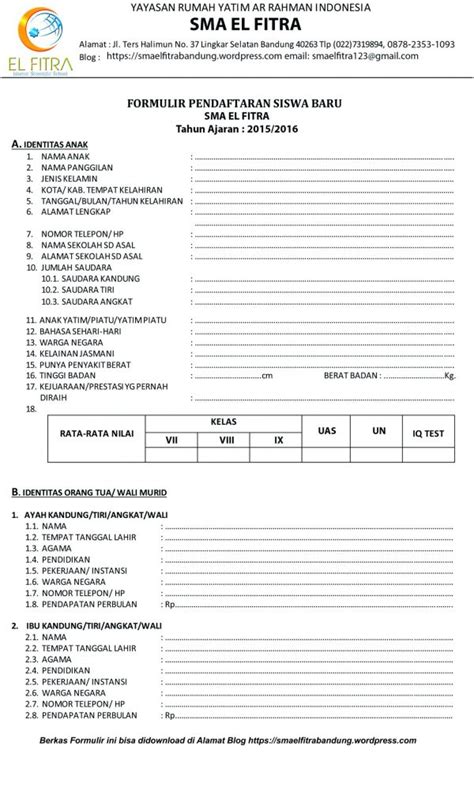 contoh formulir pendaftaran  berbagai keperluan