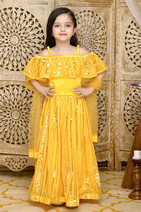 Buy Saka Designs Yellow Sequin Embroidered Lehenga Set For Girls Online