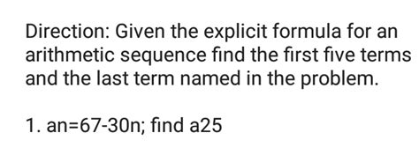 Solved Direction Given The Explicit Formula For An Arithmetic