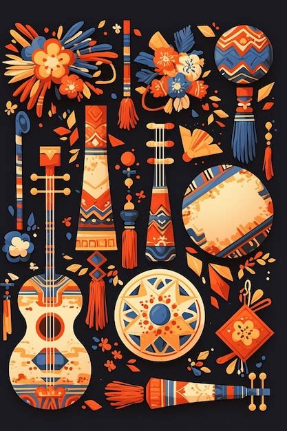 Filipino Kulintang patterns with gong instrument designs | Premium AI-generated vector