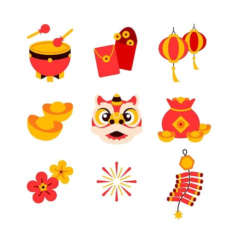 Premium Vector Chinese New Year Icon Set Chinese Flat Design Element