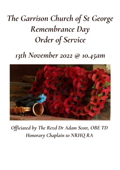 Remembrance Service Sunday 13th November 2022 St George’s Garrison Church Woolwich London