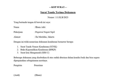 7 Contoh Surat Tanda Terima Dokumen Dan Formatnya