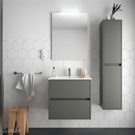 Conjunto mueble de baño NOJA 600 GRIS MATE Lavabo Espejo Aplique