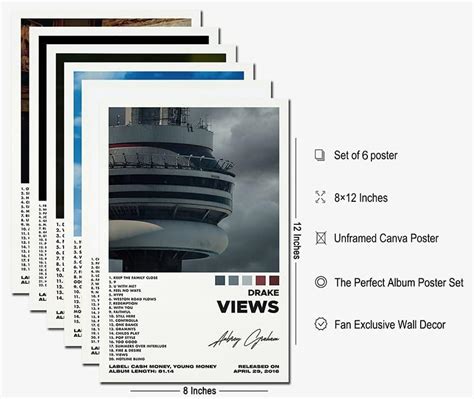 Un juego de 6 pósteres de lona póster de Drake Views Poster Certified