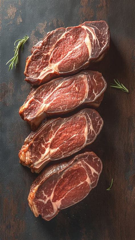 Mouthwatering View Top Down Shot Of Perfectly Seared Beef Rib Eye Steak