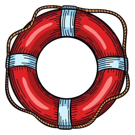 Red Lifebuoy With Rope Isolated Sketch Hand Drawn Life Ring In Engraving Style Vintage