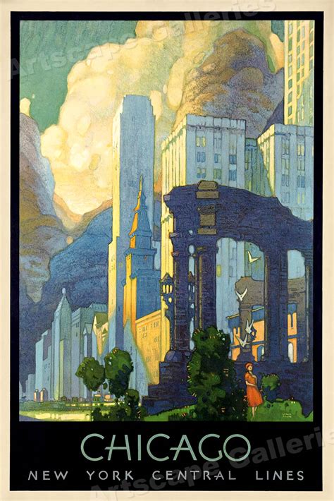 1920s Art Deco Chicago Vintage Style NY Central Line Travel Poster - 24x36 | eBay