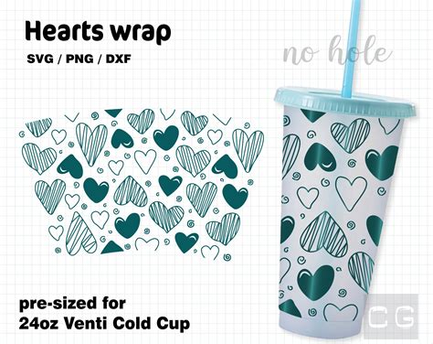 Hearts Svg For 24oz Venti Cold Cup Full Wrap Hearts Starbucks Etsy