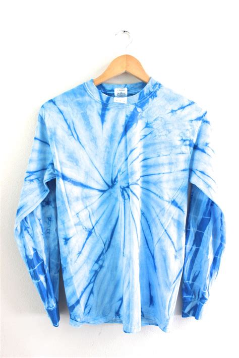 Medium And Light Blue Tie Dyed Long Sleeve Cotton T Shirt Please