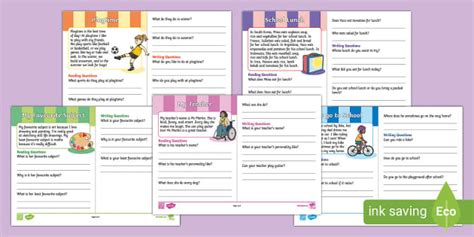 Esl All About School Reading And Writing Worksheets Twinkl