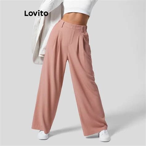 Lovito Calça básica casual bolso liso para mulheres LNL58246