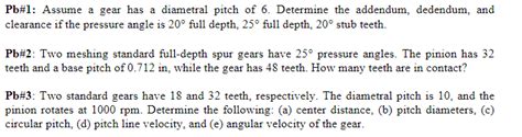 Solved Clearance If The Pressure Angle Is Full Depth Chegg