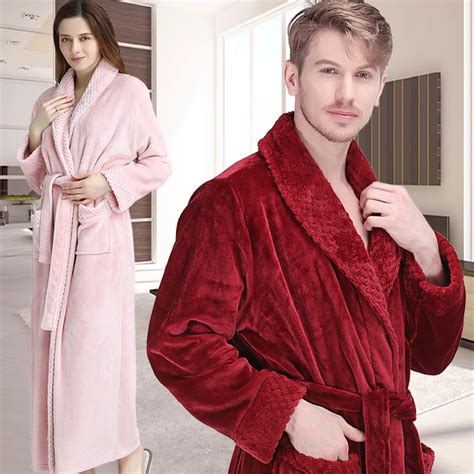 Women Men Winter Extra Long Warm Bathrobe Luxury Thick Flannel Grid Fur Bath Robe Soft Thermal