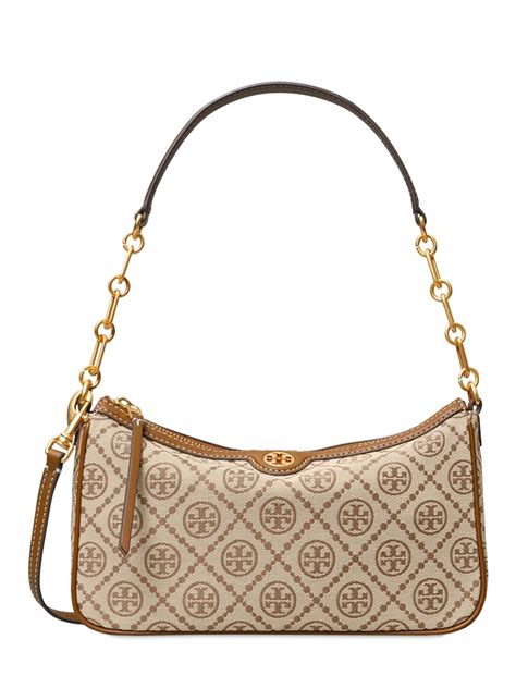 Tory Burch T Monogram Jacquard Shoulder Bag In Hazelnut Modesens