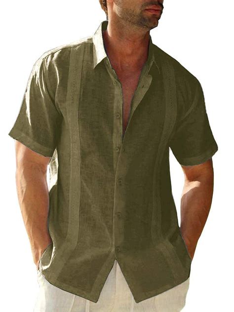 Custom Mens Short Sleeve Cuban Camp Guayabera Shirt Linen Cotton Hippie