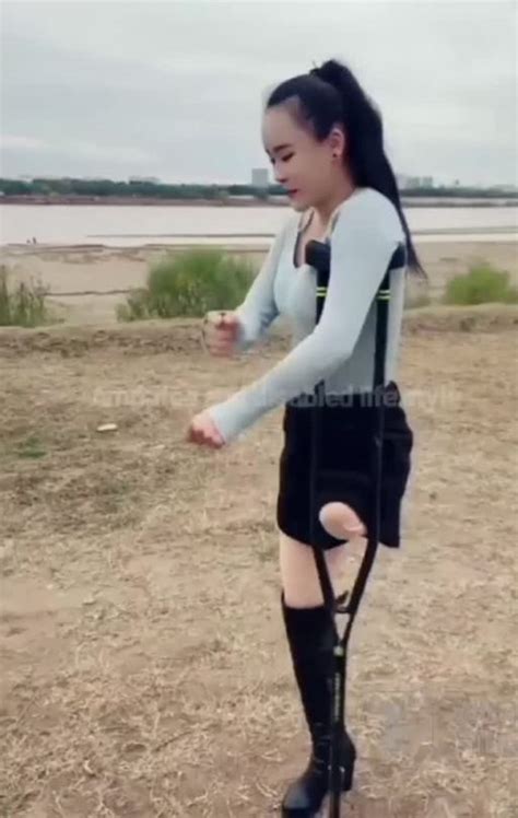 Chinese LAK Amputee Lady One Leg One Stump And One Crutch SEXY