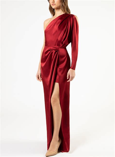 Sheath Column One Shoulder Silk Like Satin Evening Dresses With High