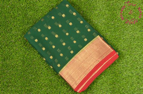 Tvis And Bliss Bottle Green And Red Pure Georgette Saree With Allover