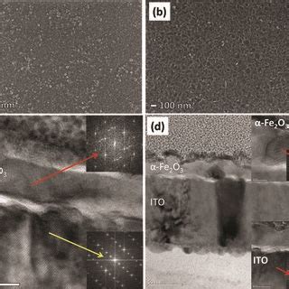 FE SEM images of α Fe2O3 thin films annealed at a 350 C and b 500