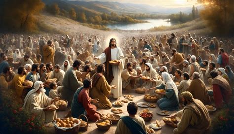 Digital Print Of Jesus Feeding The 5000 Jesus Breaking Bread Loaves