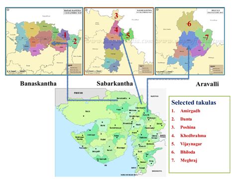 Map showing the Banaskantha, Sabarkantha and Aravalli districts of ...